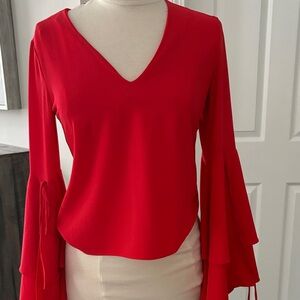 Sugarlips Vibrant Red Blouse with Bell Sleeves